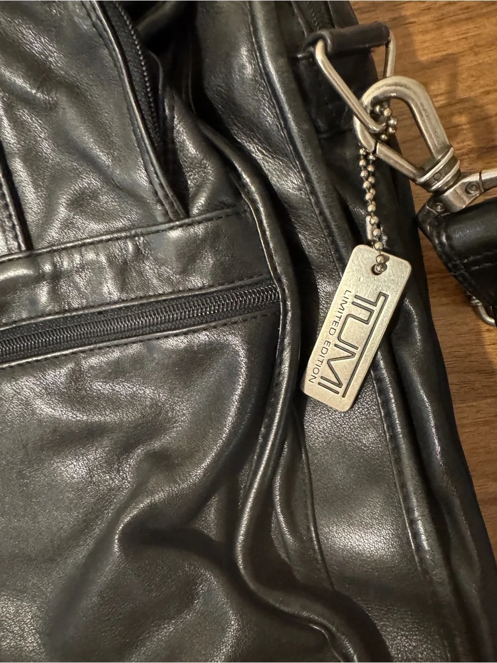 Tumi Black Leather Laptop Bag with Shoulder Strap